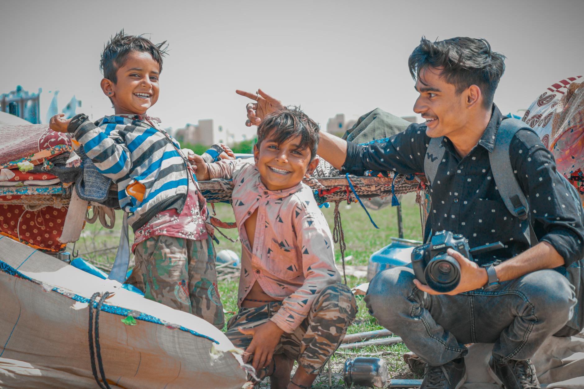 joyful moment outdoors with children in india
